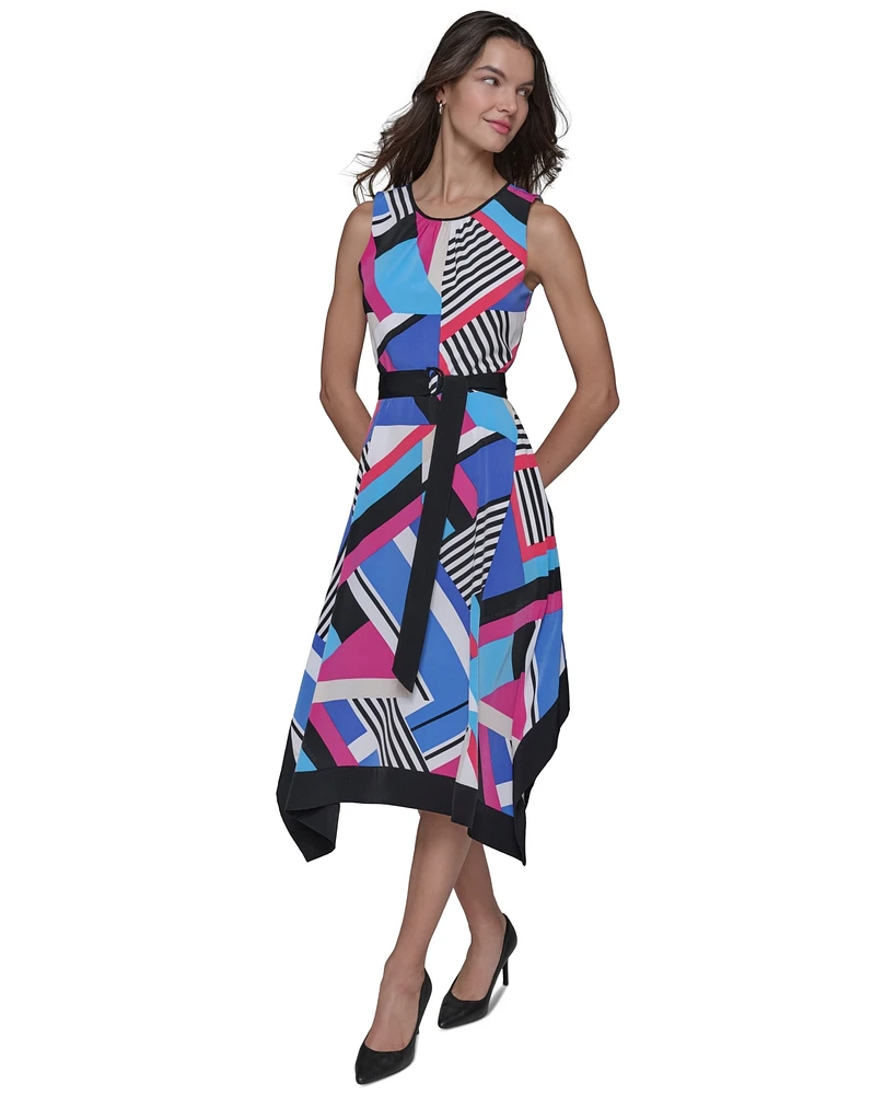 Karl Lagerfeld Paris Women's Printed Asymmetric Midi Dress