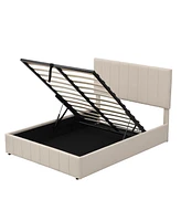 Slickblue Full size Upholstered Platform bed with a Hydraulic Storage System - Beige