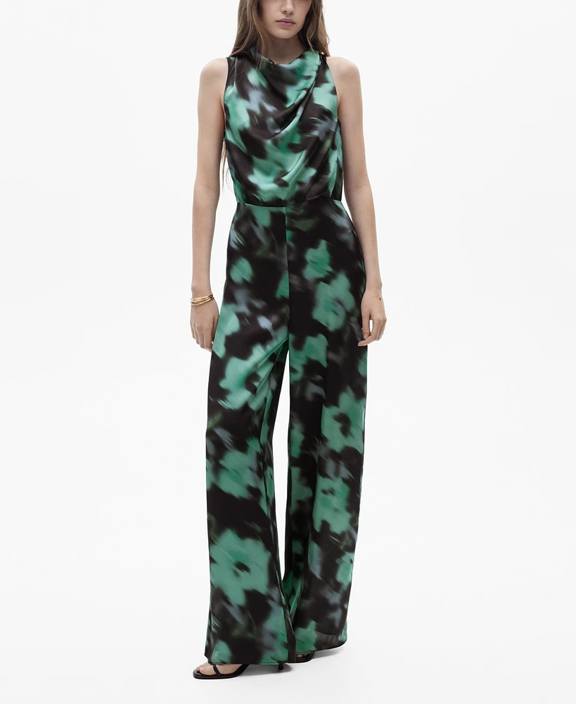 Mango Women's Floral-Print Satin Jumpsuit