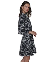 Karl Lagerfeld Paris Women's Dot-Print Mock-Neck 3/4-Sleeve Dress