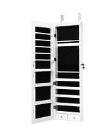 Sugift Wall and Door Mounted Mirrored Jewelry Cabinet with Lights-White
