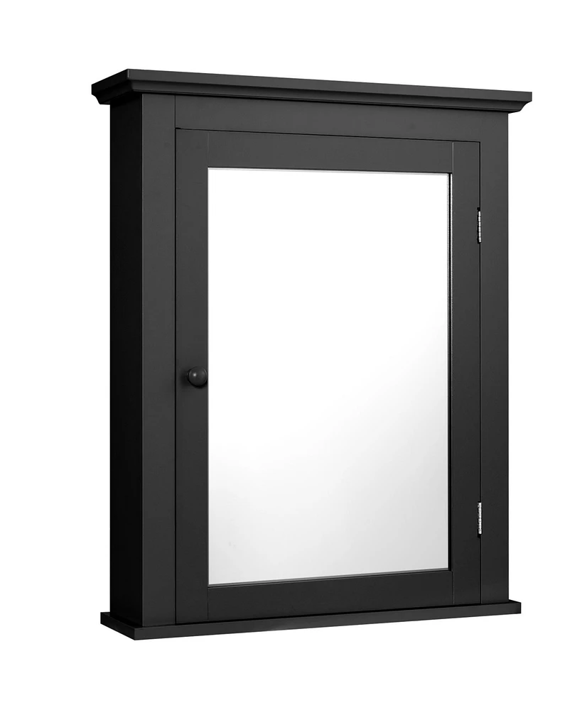 Sugift Wall Mounted Bathroom Mirror Cabinet with 5-level Height-adjustable Shelf-Black