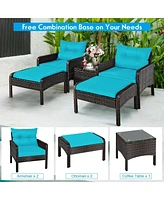 Sugift 5 Pieces Patio Rattan Furniture Set Sofa