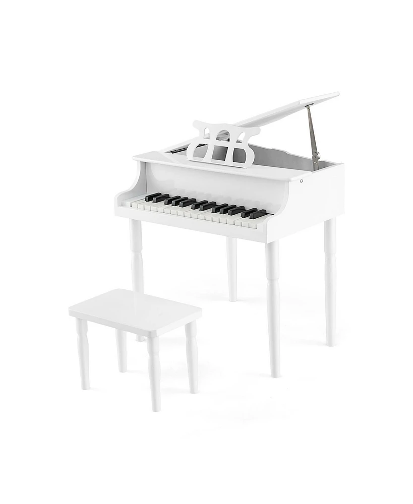 Sugift 30-Key Wood Toy Kids Grand Piano with Bench and Music Rack-White