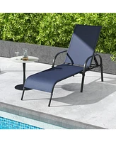 Sugift Adjustable Patio Chaise Folding Lounge Chair with Backrest-Navy