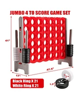 Sugift 3.5 Feet Tall Jumbo 4 to Score Giant Game Set with 42 Jumbo Rings-Red