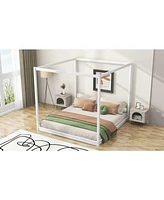 Slickblue White King Size Canopy Platform Bed with Support Legs Elegant Design for Stylish Bedrooms