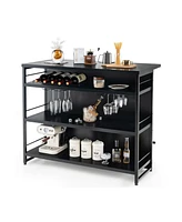 Sugift Kitchen Island with 4-Tier Storage Shelf and Long Footrest for Home-Black