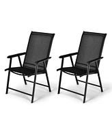 Sugift Set of 2 Outdoor Patio Folding Chair with Ergonomic Armrests-Black