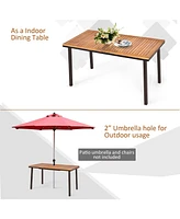 Sugift 55 Inch Patio Acacia Dining Table with Umbrella Hole
