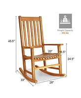 Sugift Indoor Outdoor Wooden High Back Rocking Chair-Natural