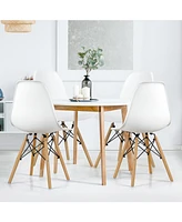 Sugift Set of 4 Modern Armless Dining Chairs Plastic Chairs with Wood Legs-White