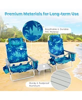 Sugift 2 Packs 5-Position Outdoor Folding Backpack Beach Table Chair Reclining Chair Set-Navy