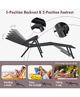 Sugift Patio Foldable Chaise Lounge Chair with Backrest and Footrest-Black