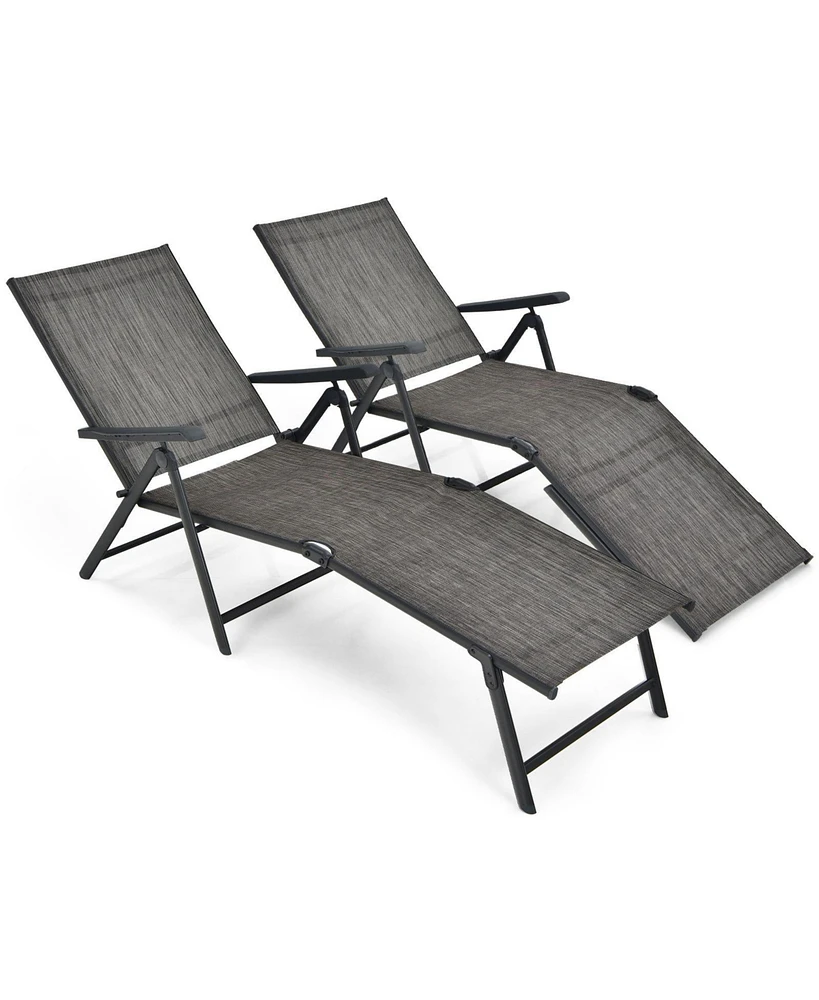 Sugift 2 Pieces Foldable Chaise Lounge Chair with 2-Position Footrest-Gray
