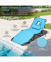 Sugift Beach Chaise Lounge Chair with Face Hole and Removable Pillow-Turquoise