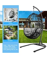 Sugift Hanging Cushioned Hammock Chair with Stand -Gray