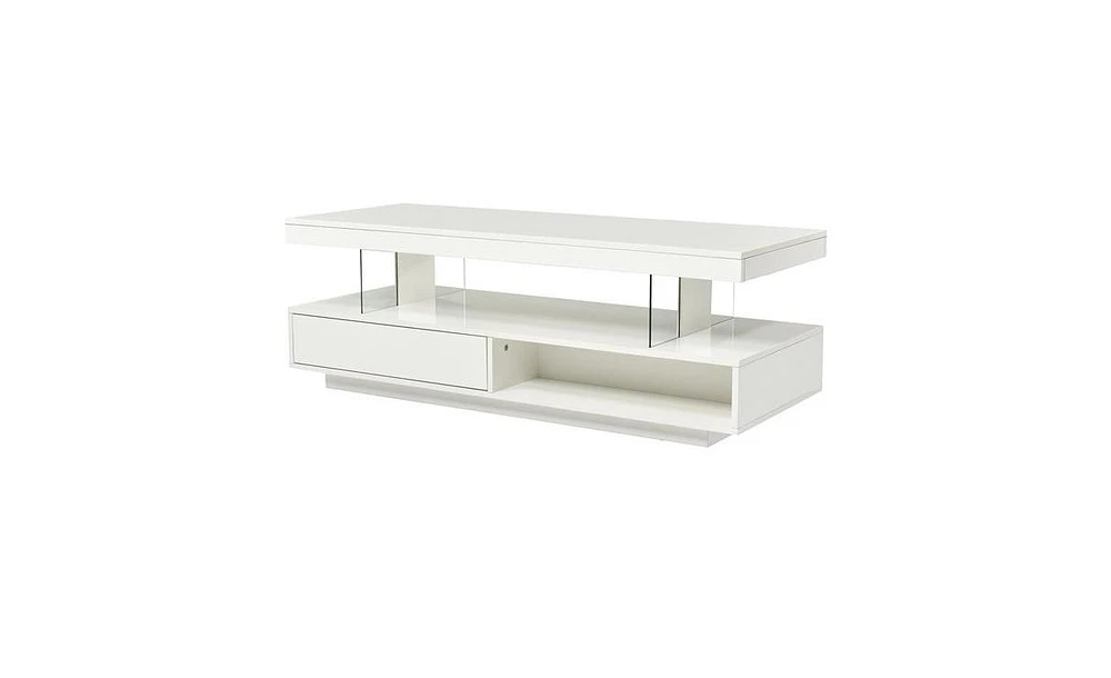 Slickblue Led Coffee Table with Storage, Modern Center Table with 2 Drawers and Display Shelves, Accent Furniture with Led Lights for Living Room