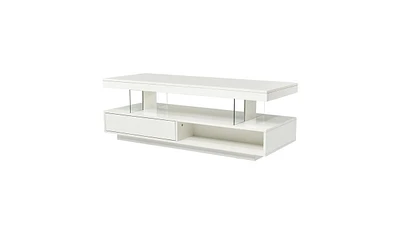 Slickblue Led Coffee Table with Storage, Modern Center Table with 2 Drawers and Display Shelves, Accent Furniture with Led Lights for Living Room