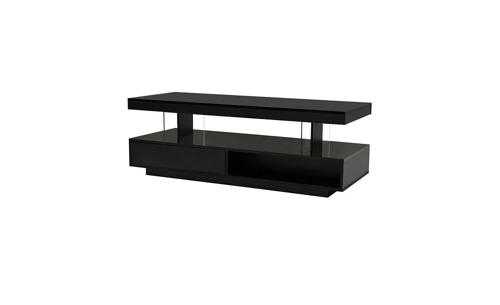 Slickblue Led Coffee Table with Storage, Modern Center 2 Drawers and Display Shelves, Accent Furniture Lights for Living Room