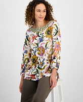 Jm Collection Petite Mirella Garden Boat-Neck Top, Exclusively at Macy's