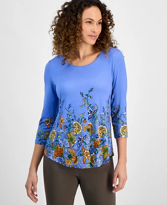 Jm Collection Petite Mirella Cascade 3/4-Sleeve Top, Exclusively at Macy's