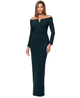 Xscape Women's Off-The-Shoulder Metallic Long-Sleeve Gown