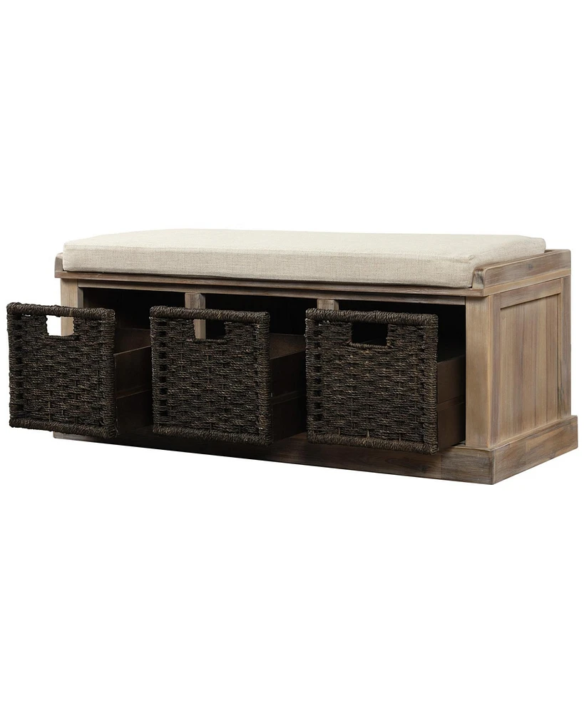 Slickblue Storage Bench with 3 Removable Classic Rattan Baskets Stylish and Functional Organization