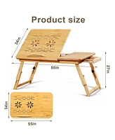 Sugift Bamboo Laptop Desk Adjustable Folding Bed Tray with Drawer