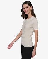 Karl Lagerfeld Paris Women's Ribbed Short-Sleeve Sweater