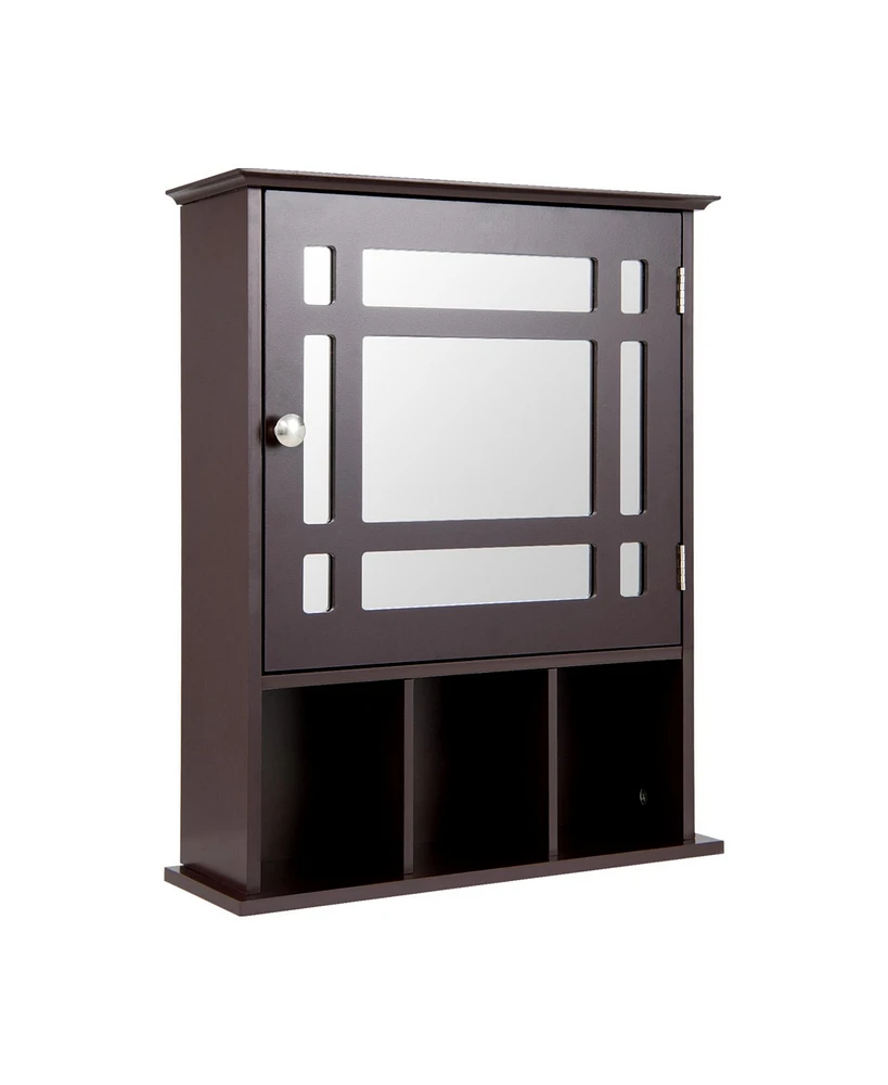 Sugift Wall Mounted and Mirrored Bathroom Cabinet-Brown