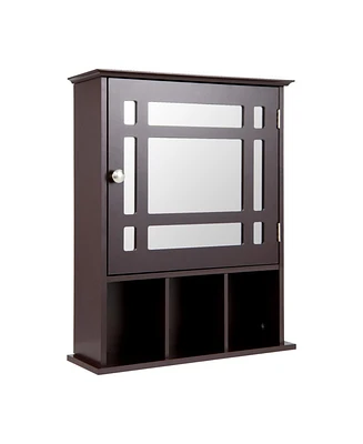 Sugift Wall Mounted and Mirrored Bathroom Cabinet-Brown