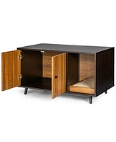 Sugift Cat Litter Box Enclosure with Divider and Double Doors-Coffee