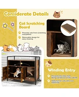 Sugift Hidden Cat Washroom with Double Doors and Scratch Cardboard-Coffee