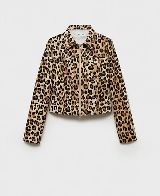 Mango Women's Double Zipper Leopard-Print Jacket