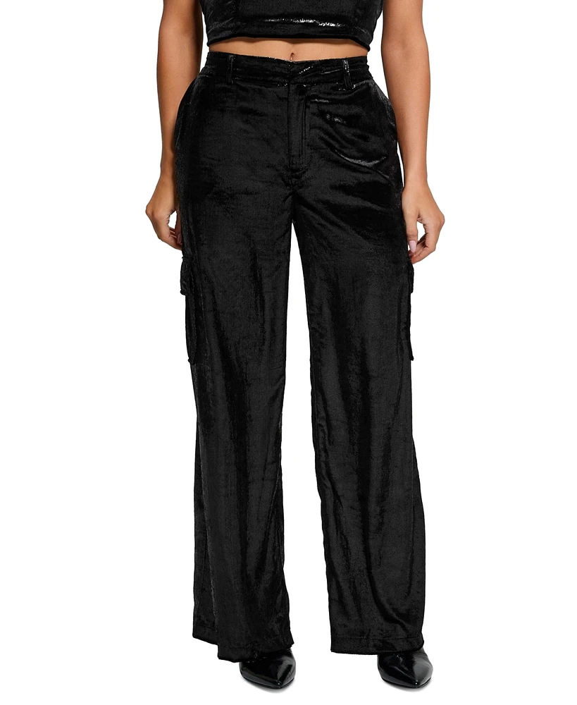 Guess Women's Jolie High-Rise Velvet Cargo Pants