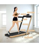 Hongge 2-in-1 Electric Motorized Health and Fitness Folding Treadmill with Dual Display and Speaker-Yellow