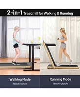 Hongge 2-in-1 Electric Motorized Health and Fitness Folding Treadmill with Dual Display and Speaker-Yellow