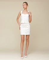 Avec Les Filles Women's Button Front Mini Skirt
