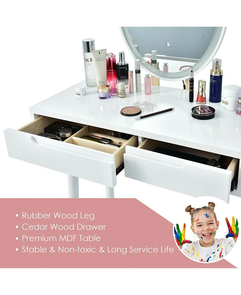 Sugift Touch Screen Vanity Makeup Table Stool Set with Lighted Mirror