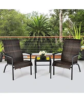 Sugift 3 Pieces Patio Rattan Bistro Set with High Backrest and Armrest