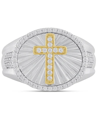 Men's Diamond Cross Oval Ring (1/2 ct. t.w.) in Sterling Silver & 18k Yellow Gold-Plated Sterling Silver