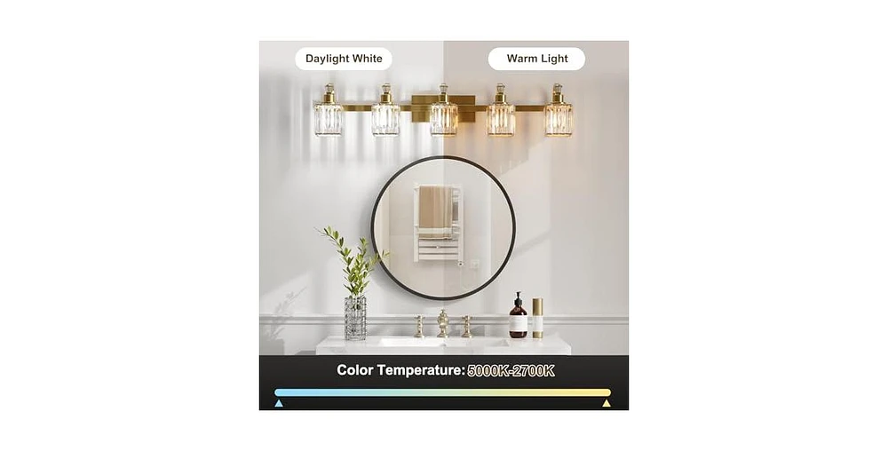 gaomon Bathroom Vanity Light Fixtures Over Mirror,5 Light Modern Crystal Wall Lighting with Square Shade