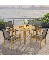 Sugift Set of 4 Outdoor Rattan Chair with Sturdy Acacia Wood Frame-Set of 4