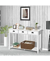 Sugift Wooden Console Table with 3 Drawers and 2-Tier Shelves