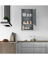 Sugift Bathroom Wall Mount Storage Cabinet Single Door with Height Adjustable Shelf-Gray