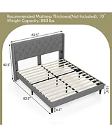 Sugift Queen Size Upholstered Platform Bed with Button Tufted Headboard