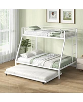 Sugift Twin Over Full Bunk Bed Frame with Trundle for Guest Room-White