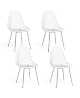 Sugift Set of 4 Dining Chairs Modern Plastic Shell Side Chair with Clear Seat and Wood Legs-Silver