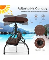 Sugift 3 Seat Outdoor Porch Swing with Adjustable Canopy-Coffee